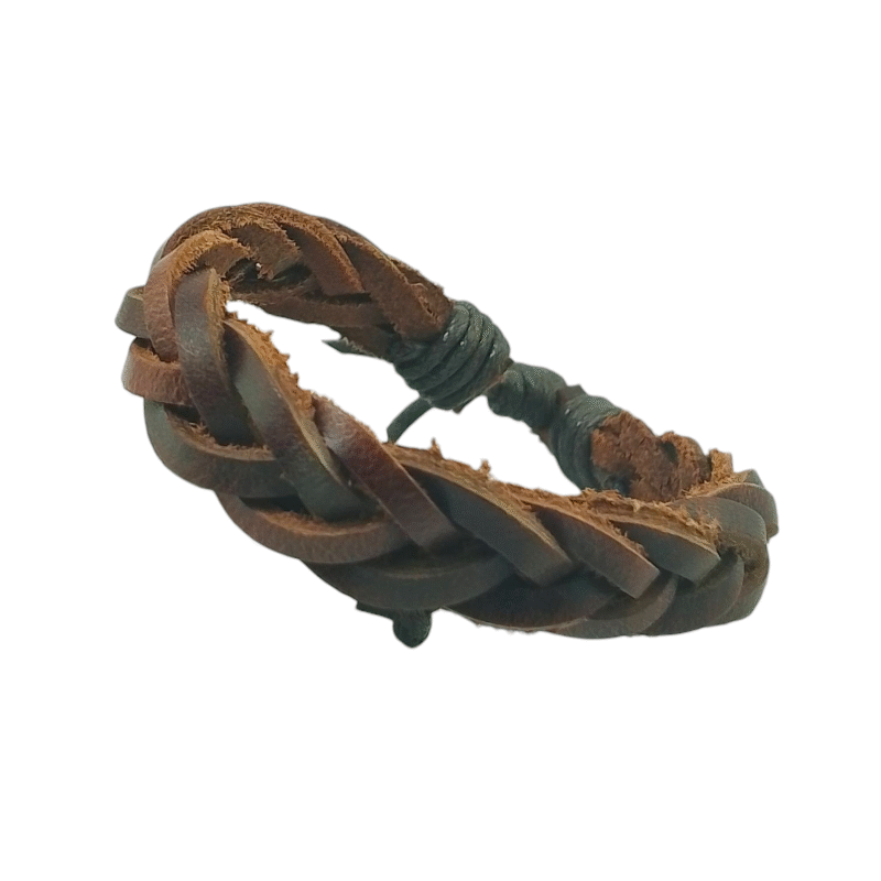 Bracelet en Cuir Artisanal du Sud Algérien – Fait Main, Motifs Berbères Authentiques, Cuir Naturel Tanné au Plantes
