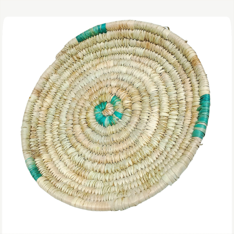 Plat de Présentation Traditionnel "Tizit" de Ghardaïa : Plateau Artisanal en Feuilles de Palmier pour Dattes et Pain