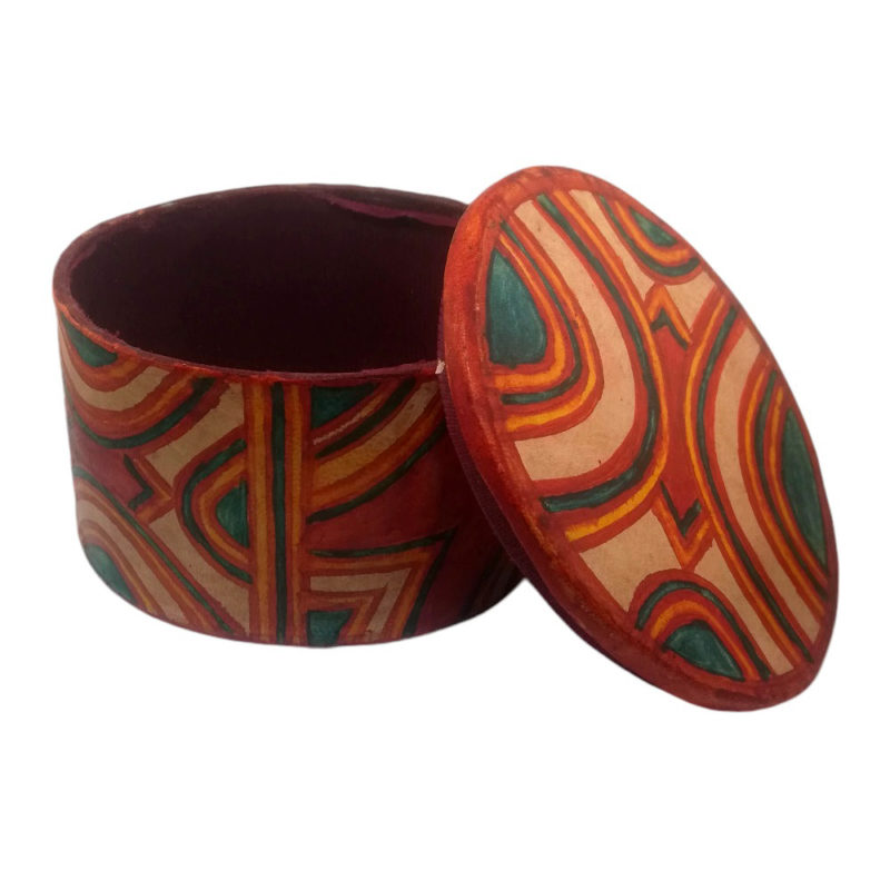 Boîte de Bijoux Cylindrique en Cuir Dessiné (r x h) 11 x 7 (cm)