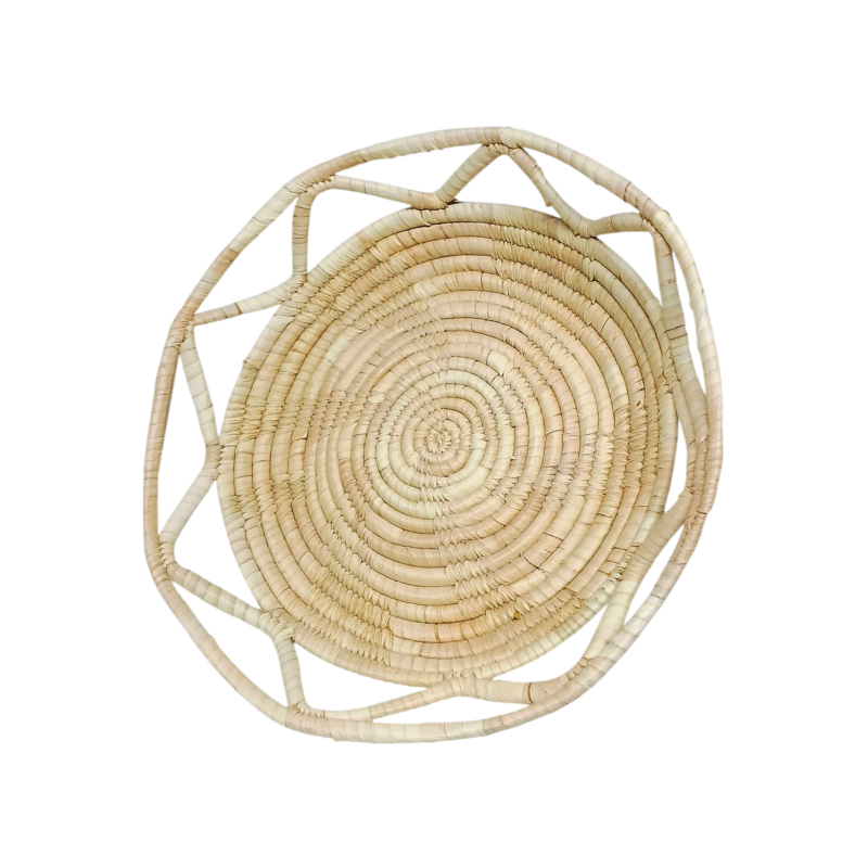 Plat de Présentation Traditionnel "Tizit" de Ghardaïa : Plateau Artisanal en Feuilles de Palmier pour Dattes et Pain