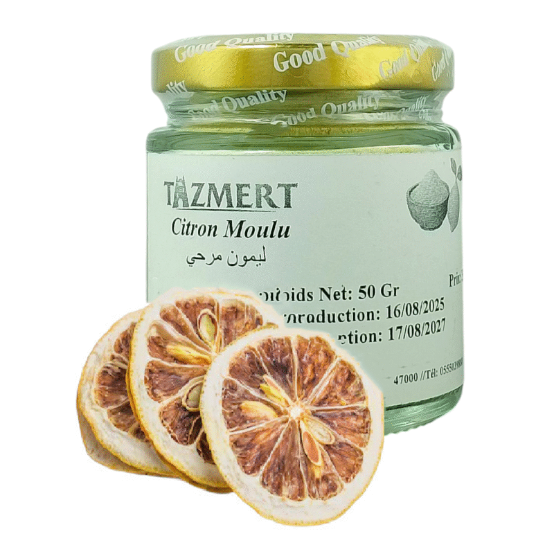 Poudre de Citron séché naturelle sans aucun additif pot de 50 Gr