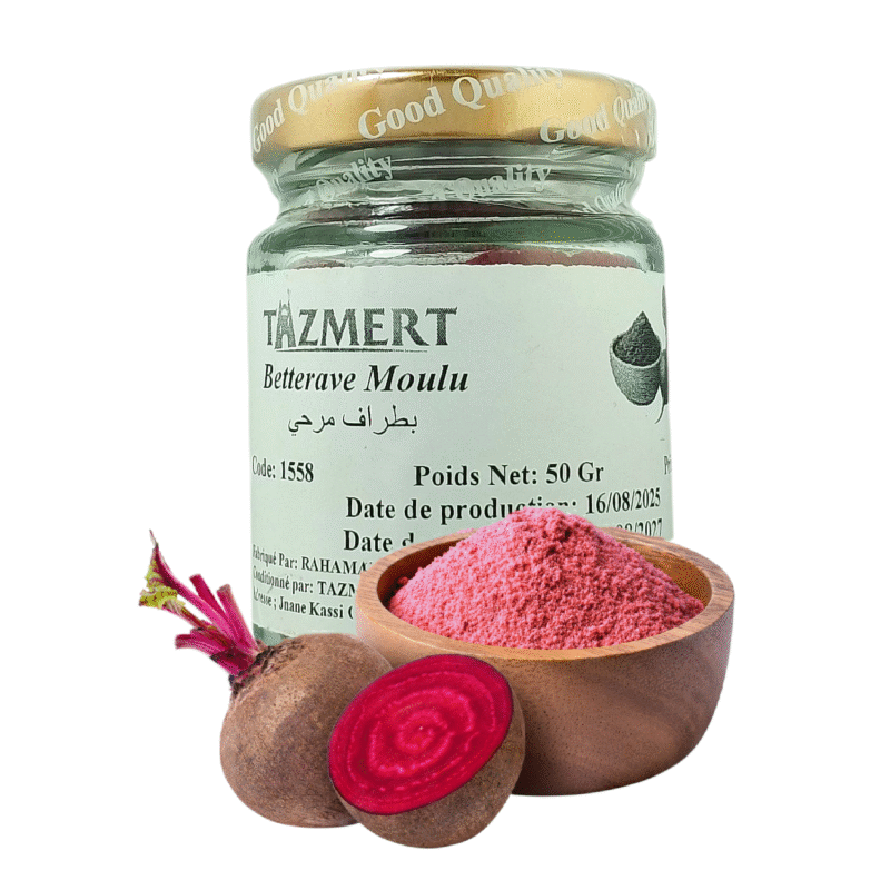 Poudre de Betterave Rouge pour l’utilisation  à la cuisine, pour la santé, les smoothies, la coloration alimentaires, la cosmétique et le soin de la peau - 50 gr